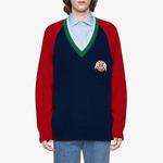 Свитер v-neck wool sweater with lyre 'blue' Gucci, синий - фото 3