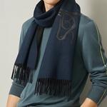HERMES Шерстяной шарф мужской, Ocean Blue/Black - фото 2