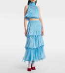 Кроп-топ плиссе с сеткой Alaïa, Bleu Glacier - фото 2