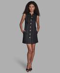 Женское мини-платье-рубашка без рукавов с пуговицами спереди BCBG, Black - фото