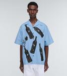 Хлопковая рубашка для боулинга с принтом Prada, Celeste - фото 3