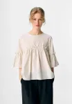 Рюшен блузка Object, White Sand - фото