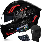 Шлем мотоциклетный модульный Guenzo Bluetooth, черный / красный - фото