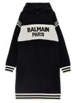 Платье с капюшоном и логотипом Balmain Kids, черный - фото