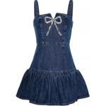 Джинсовое мини-платье с бантом Self-portrait, синее - фото 2