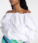 Мини-платье из хлопка с открытыми плечами и сборками Pucci, Bianco - фото 4