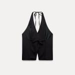 Топ с горловиной халтер и завязками Zara, черный (размер М) - фото 2