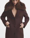 Женское шерстяное пальто с меховым воротником MANGO, Chocolate - фото 5