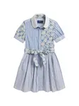 Платье в полоску с цветочным принтом Polo Ralph Lauren Kids, синий - фото