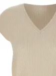 Вязаный топ с V-образным вырезом Eleventy, бежевый - фото 4