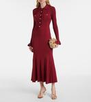 Рибленое платье миди Self-Portrait, бордовый - фото 2