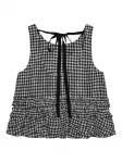Клетчатый топ с оборками GANNI, черный - фото 6