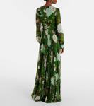 Цветочное платье с поясом Erdem, Painted Rose Olive - фото 3