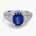 Кольцо с овальным сапфиром и бриллиантом из 14-каратного белого золота Blue Nile - фото
