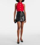 Кожаная мини-юбка с поясом Balmain, Noir - фото 2