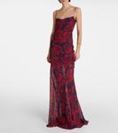 Платье макси из шелкового жоржета с принтом Dries Van Noten, темно-синий - фото 2