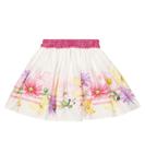 Юбка из хлопкового поплина с цветочным принтом Monnalisa, белый - фото