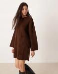 Платье-джемпер в рубчик с круглым вырезом ASOS DESIGN шоколадного цвета - фото 2