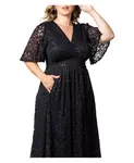 Вечернее платье с люрексом и кружевом Plus Size Luminous Sequin с карманами Kiyonna, черный - фото 4