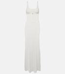 Платье макси в рубчик robe maille оранжевого цвета Jacquemus, белый - фото