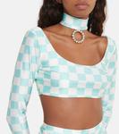 Расшитый клетчатый бикини Alessandra Rich, Aqua-White - фото 4