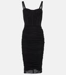 Платье миди из тюля со сборками Dolce&Gabbana, черный - фото