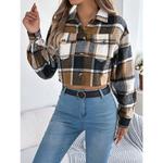 Женская клетчатая куртка-рубашка с лацканами и длинными рукавами Yesfashion, Orange Plaid - фото 3