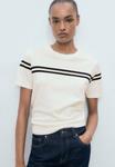 Футболка Mango STRIPED SHORT-SLEEVED , Off-White - фото