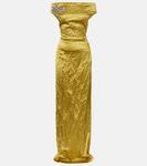 Расшитое бисером платье-сатин с открытыми плечами Erdem, Bronze - фото