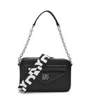 Сумка кожаная Dkny Messenger с широким ремешком, черный / белый - фото