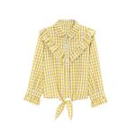 Детская блузка с длинным рукавом, пуговицами и рюшами Maxxis Merch, Yellow Plaid - фото