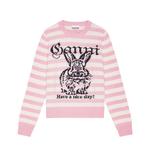 Полосатый свитер с принтом Bunny GANNI, розовый - фото