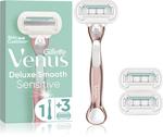 Бритва Venus Deluxe Smooth Sensitive + сменные головки Gillette, rosegold 3 шт - фото