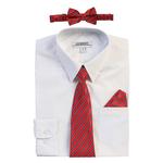 Детская классическая рубашка с длинными рукавами Gioberti + галстук в полоску, галстук-бабочка и носовой платок, белый - фото