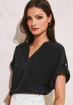 Блуза Lipsy UTILITY V-NECK SHORT ROLL SLEEVE , Black - фото
