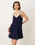 Мини-платье Mango с бретельками и сборками в темно-синем цвете - фото 4