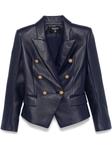 Кожаный блейзер Balmain на 6 пуговицах, синий - фото
