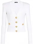 Ажурный кардиган с V-образным вырезом BALMAIN, белый - фото