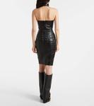 Мини-платье-бюстье из кожи с эффектом крокодила Balmain, Black - фото 3