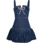 Джинсовое мини-платье с бантом Self-portrait, синее - фото