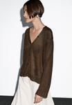 Кардиган Massimo Dutti BUTTONED V-NECK WITH LONG SLEEVES, Brown - фото 4