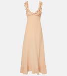 Платье макси из шелкового крепдешина с рюшами Chloé, Sand Brown - фото