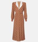 Платье-рубашка из шелкового атласа в горошек Alessandra Rich, Camel-White - фото