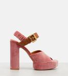Бархатные босоножки на платформе Aria 95 Chloé, Raspberry Rose - фото 4
