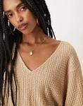 Текстурированный свободный топ с широкими рукавами и V-образным вырезом ASOS DESIGN цвета «песок» — часть комплекта - фото 4