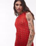 Мини-платье ручной вязки крючком Topshop красного цвета - фото 4