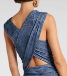 Платье макси из сетки с принтом и сборками Ganni, Denim - фото 6