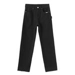 Джинсы Unisex UNKNOWTAL, черные (с прорезью по низу и бахромой) - фото