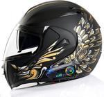 Шлем мотоциклетный модульный BYGMWEP с принтом, черный - фото