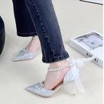 Ainer-cat Ainer cat Slim Heel High Heels 8cm Women's Silver - фото 13